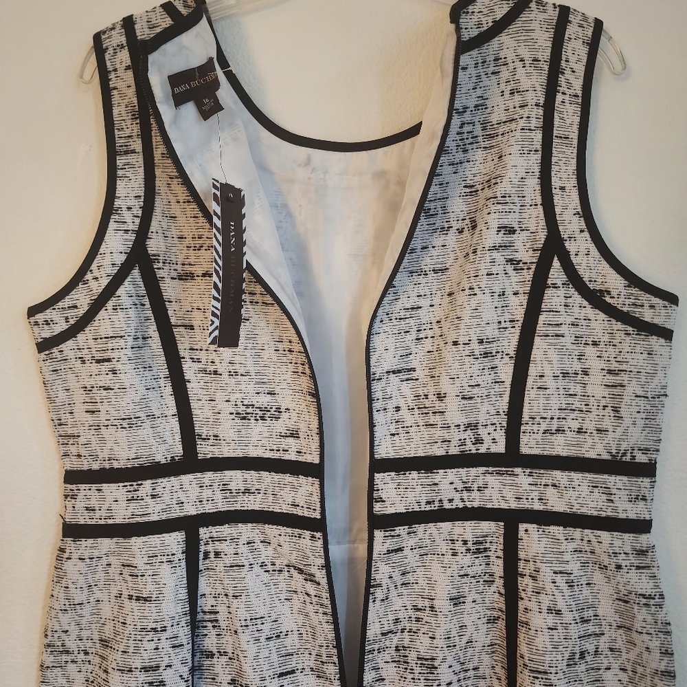 Dana Buchman Sheath Dress White Black Contrast Trim Zip Hook & Eye (NWT) Sz 16 - Picture 11 of 13